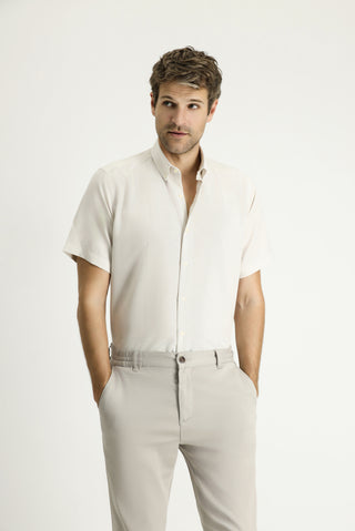  Koyu Bej Kısa Kol Regular Fit Desenli Pamuklu Kolay Ütülenebilir Düğmeli Yaka Gömlek