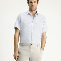 Light Blue Short Sleeve Regular Fit Patterned Cotton Easy-Iron Shirt