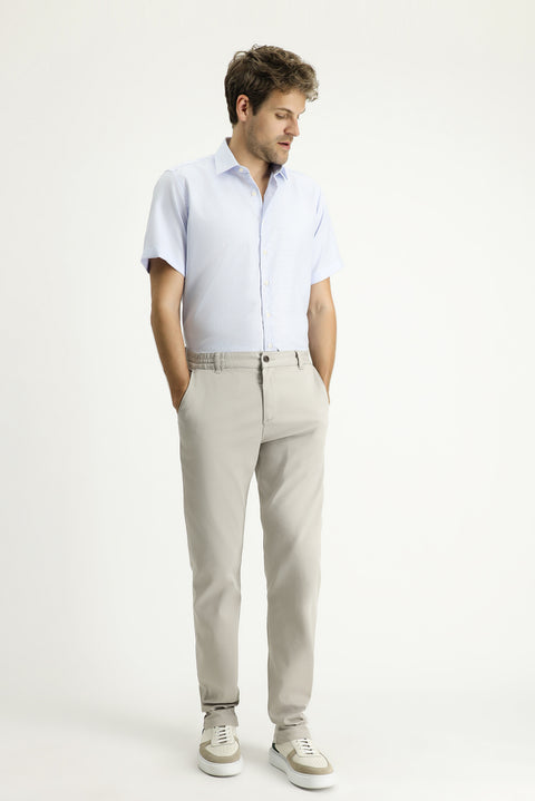 Light Blue Short Sleeve Regular Fit Patterned Cotton Easy-Iron Shirt