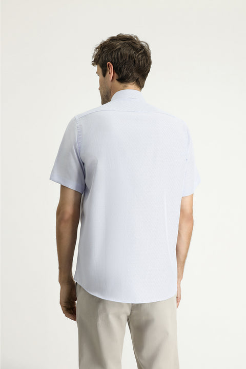 Light Blue Short Sleeve Regular Fit Patterned Cotton Easy-Iron Shirt