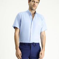 Light Blue Short Sleeve Regular Fit Patterned Cotton Easy-Iron Button-Down Collar Shirt