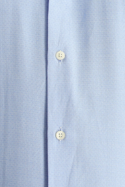 Light Blue Short Sleeve Regular Fit Patterned Cotton Easy-Iron Button-Down Collar Shirt
