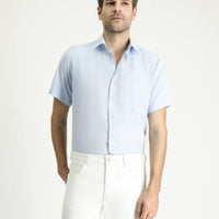 Light Blue Short Sleeve Regular Fit Patterned Cotton Easy-Iron Shirt