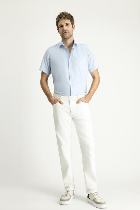 Light Blue Short Sleeve Regular Fit Patterned Cotton Easy-Iron Shirt