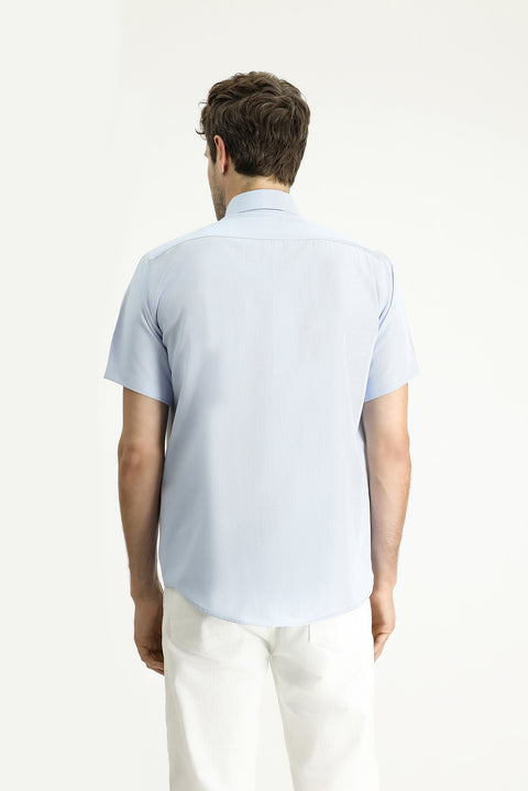 Light Blue Short Sleeve Regular Fit Patterned Cotton Easy-Iron Shirt