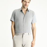 Medium Anthracite Short Sleeve Regular Fit Patterned Cotton Easy-Iron Shirt