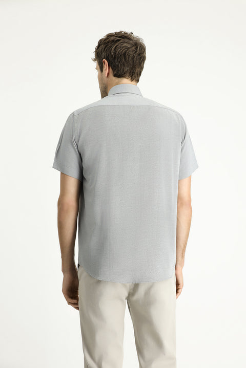 Medium Anthracite Short Sleeve Regular Fit Patterned Cotton Easy-Iron Shirt