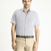 Light Navy Short Sleeve Regular Fit Patterned Cotton Easy-Iron Shirt