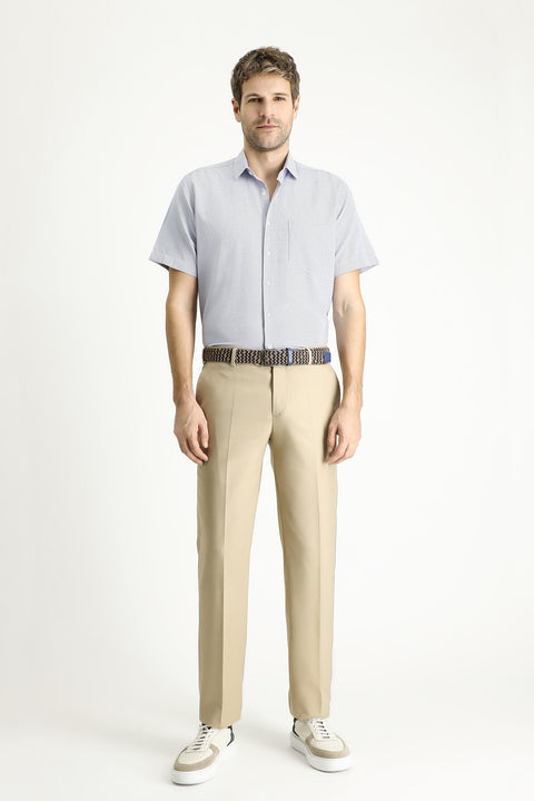 Light Navy Short Sleeve Regular Fit Patterned Cotton Easy-Iron Shirt