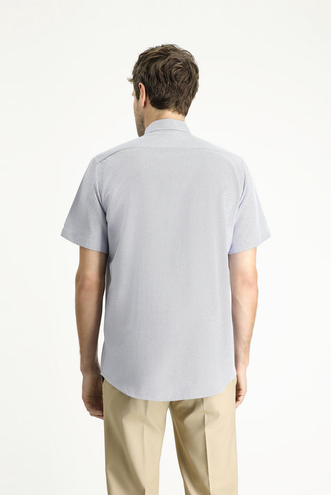 Light Navy Short Sleeve Regular Fit Patterned Cotton Easy-Iron Shirt