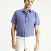 Medium Navy Short Sleeve Regular Fit Patterned Cotton Easy-Iron Shirt