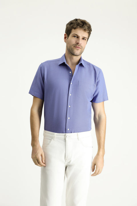 Medium Navy Short Sleeve Regular Fit Patterned Cotton Easy-Iron Shirt