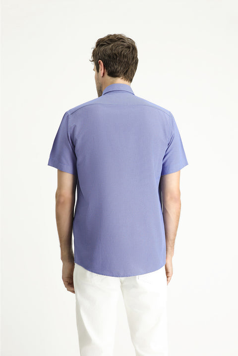Medium Navy Short Sleeve Regular Fit Patterned Cotton Easy-Iron Shirt