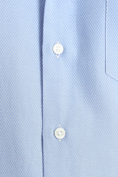Blue Short-Sleeve Regular Fit Patterned Cotton Easy-Iron Shirt