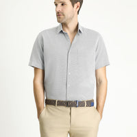 Light Anthracite Short Sleeve Regular Fit Patterned Cotton Easy-Iron Shirt