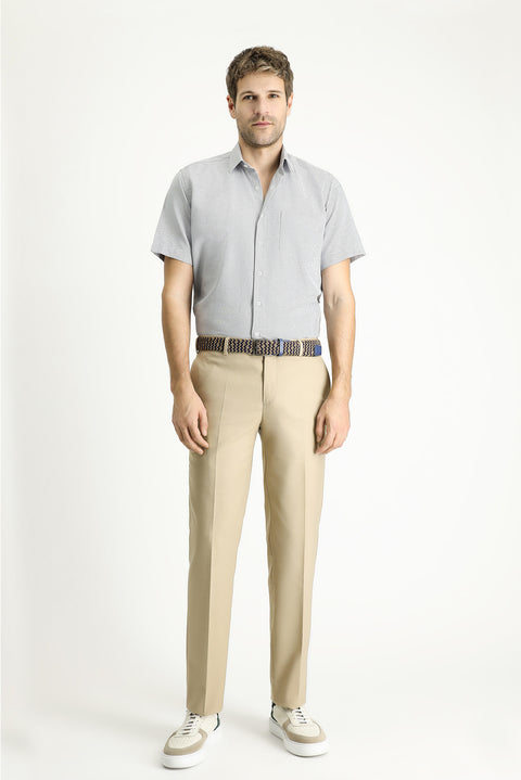 Light Anthracite Short Sleeve Regular Fit Patterned Cotton Easy-Iron Shirt