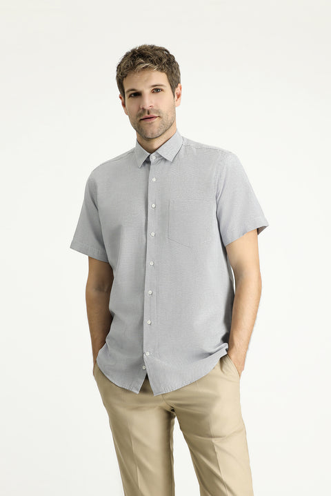 Light Anthracite Short Sleeve Regular Fit Patterned Cotton Easy-Iron Shirt