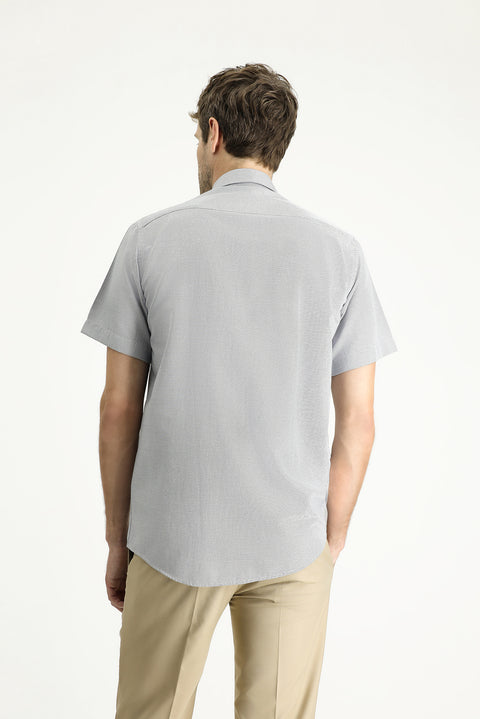 Light Anthracite Short Sleeve Regular Fit Patterned Cotton Easy-Iron Shirt