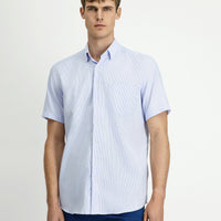 Light Blue Short Sleeve Regular Fit Non-Iron Cotton Patterned Shirt