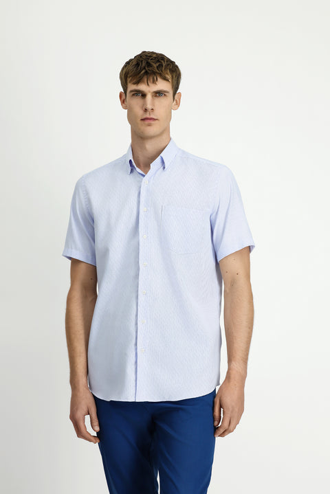 Light Blue Short Sleeve Regular Fit Non-Iron Cotton Patterned Shirt