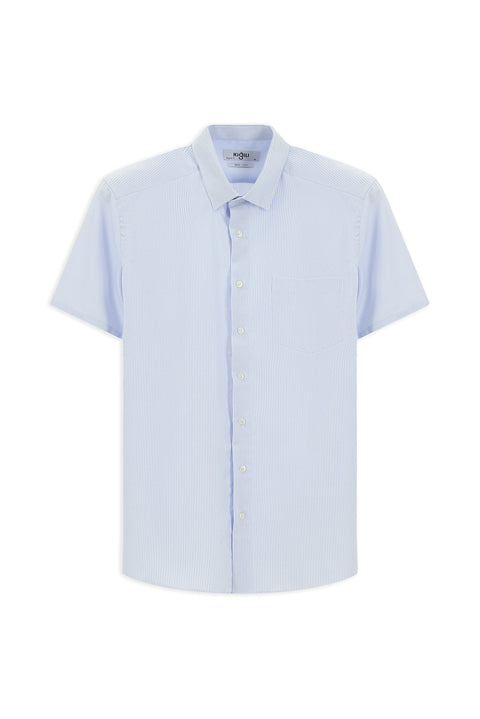 Light Blue Short Sleeve Regular Fit Non-Iron Cotton Patterned Shirt