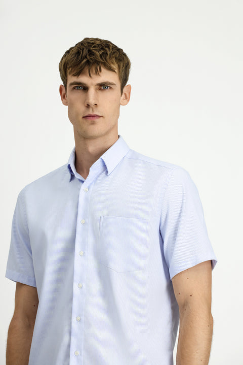 Light Blue Short Sleeve Regular Fit Non-Iron Cotton Patterned Shirt
