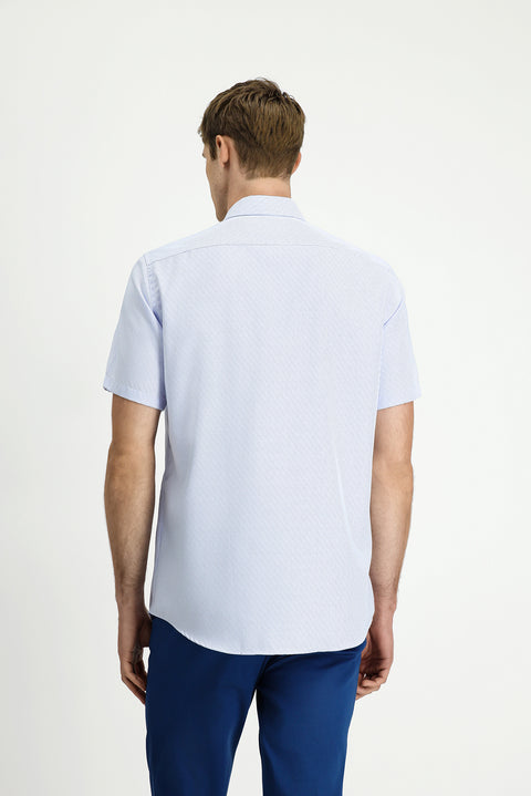 Light Blue Short Sleeve Regular Fit Non-Iron Cotton Patterned Shirt