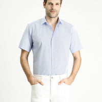 Light Blue Short Sleeve Regular Fit Patterned Cotton Easy-Iron Shirt