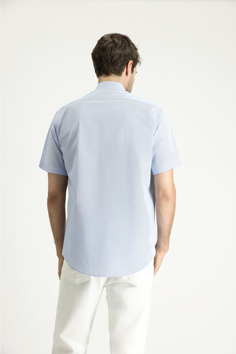 Light Blue Short Sleeve Regular Fit Patterned Cotton Easy-Iron Shirt