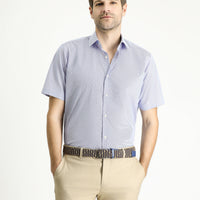 Dark Blue Short Sleeve Regular Fit Patterned Cotton Easy-Iron Shirt