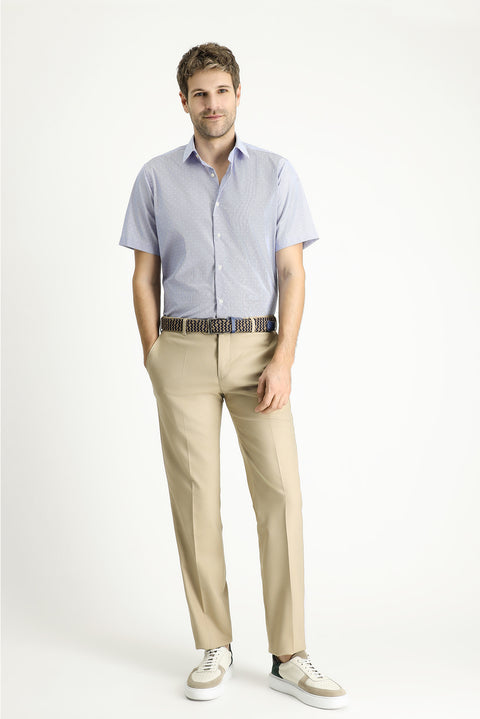 Dark Blue Short Sleeve Regular Fit Patterned Cotton Easy-Iron Shirt