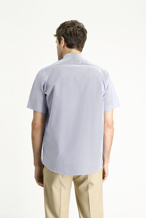 Dark Blue Short Sleeve Regular Fit Patterned Cotton Easy-Iron Shirt