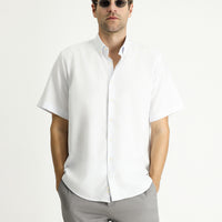 Light Blue Short Sleeve Regular Fit Striped Cotton Easy-Iron Button-Down Collar Shirt