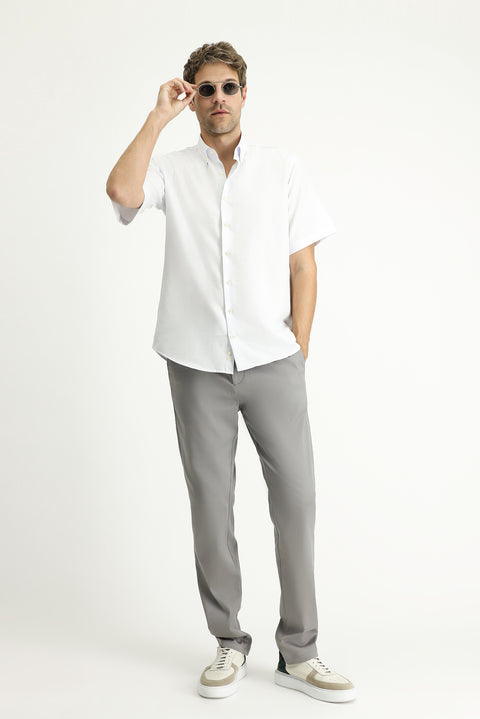 Light Blue Short Sleeve Regular Fit Striped Cotton Easy-Iron Button-Down Collar Shirt