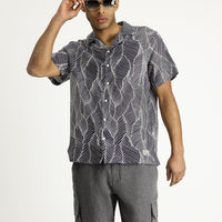 Medium Navy Short Sleeve Regular Fit Patterned Shirt