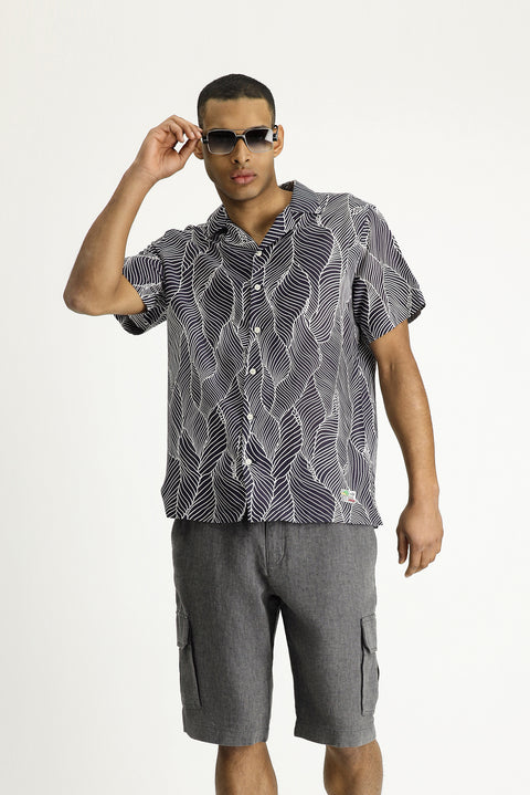 Medium Navy Short Sleeve Regular Fit Patterned Shirt