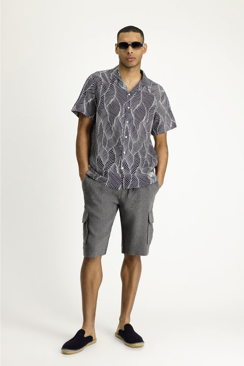 Medium Navy Short Sleeve Regular Fit Patterned Shirt