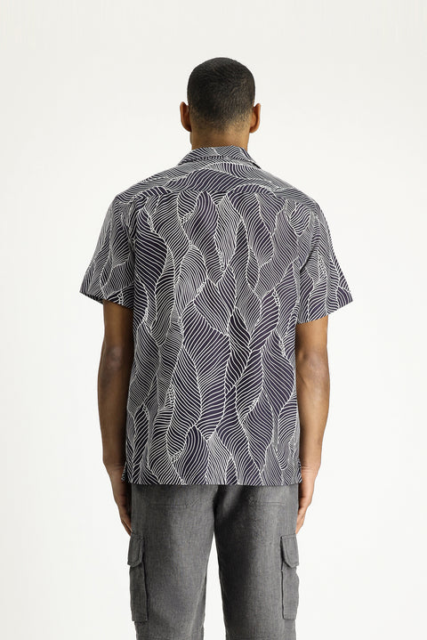 Medium Navy Short Sleeve Regular Fit Patterned Shirt