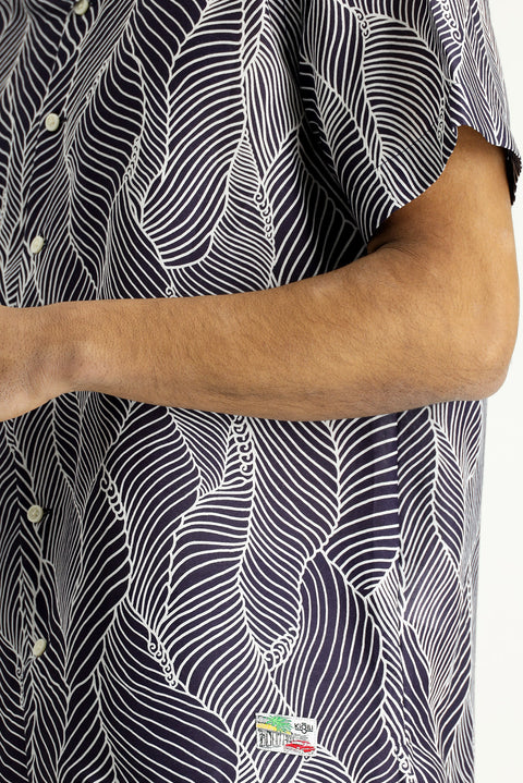 Medium Navy Short Sleeve Regular Fit Patterned Shirt