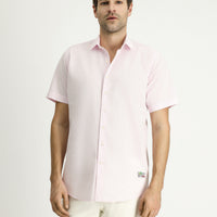 Dusty Pink Short Sleeve Regular Fit Patterned Waffle Cotton Shirt
