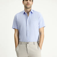 Light Blue Short Sleeve Regular Fit Patterned Cotton Shirt
