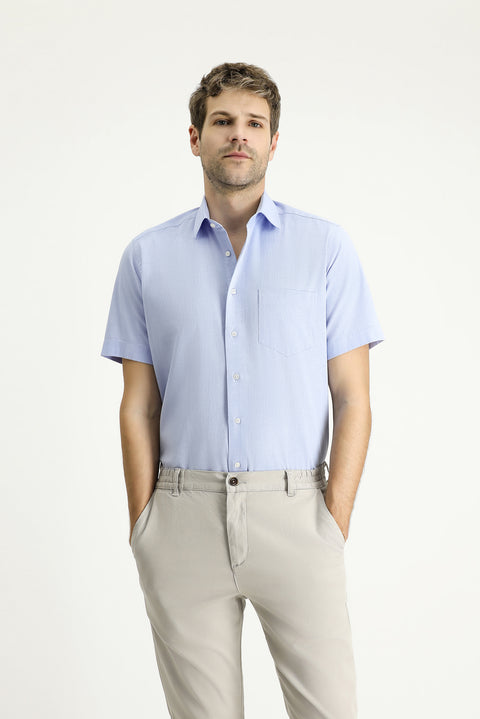 Light Blue Short Sleeve Regular Fit Patterned Cotton Shirt