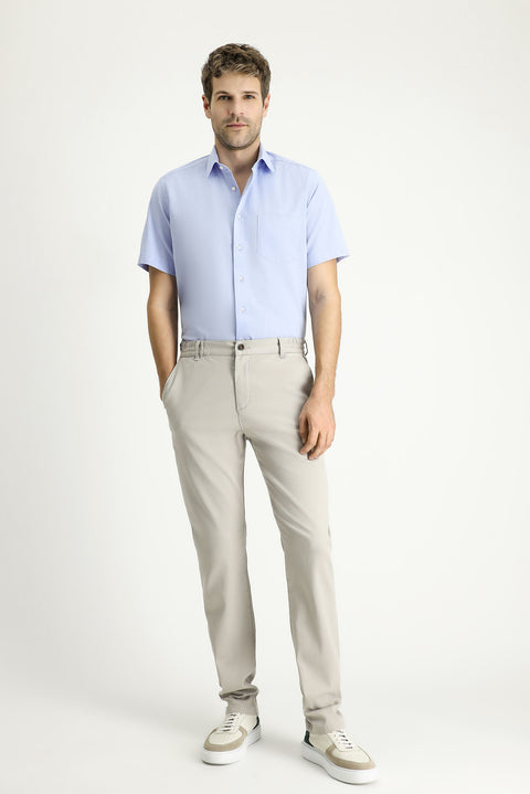 Light Blue Short Sleeve Regular Fit Patterned Cotton Shirt