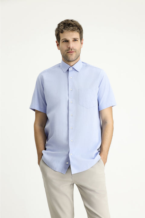 Light Blue Short Sleeve Regular Fit Patterned Cotton Shirt
