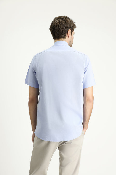 Light Blue Short Sleeve Regular Fit Patterned Cotton Shirt