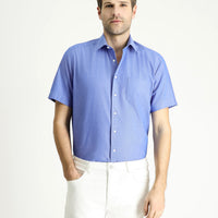 Dark Blue Short Sleeve Regular Fit Patterned Cotton Shirt