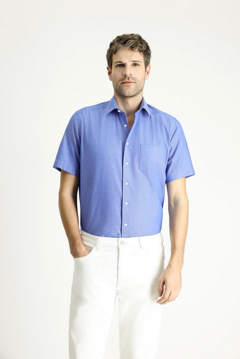 Dark Blue Short Sleeve Regular Fit Patterned Cotton Shirt