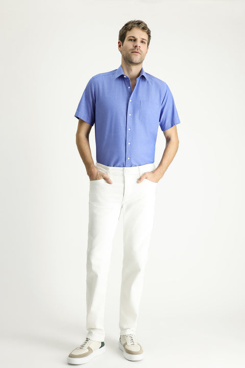 Dark Blue Short Sleeve Regular Fit Patterned Cotton Shirt