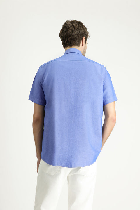 Dark Blue Short Sleeve Regular Fit Patterned Cotton Shirt