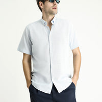 Light Blue Short Sleeve Regular Fit Patterned Cotton Button-Down Collar Shirt